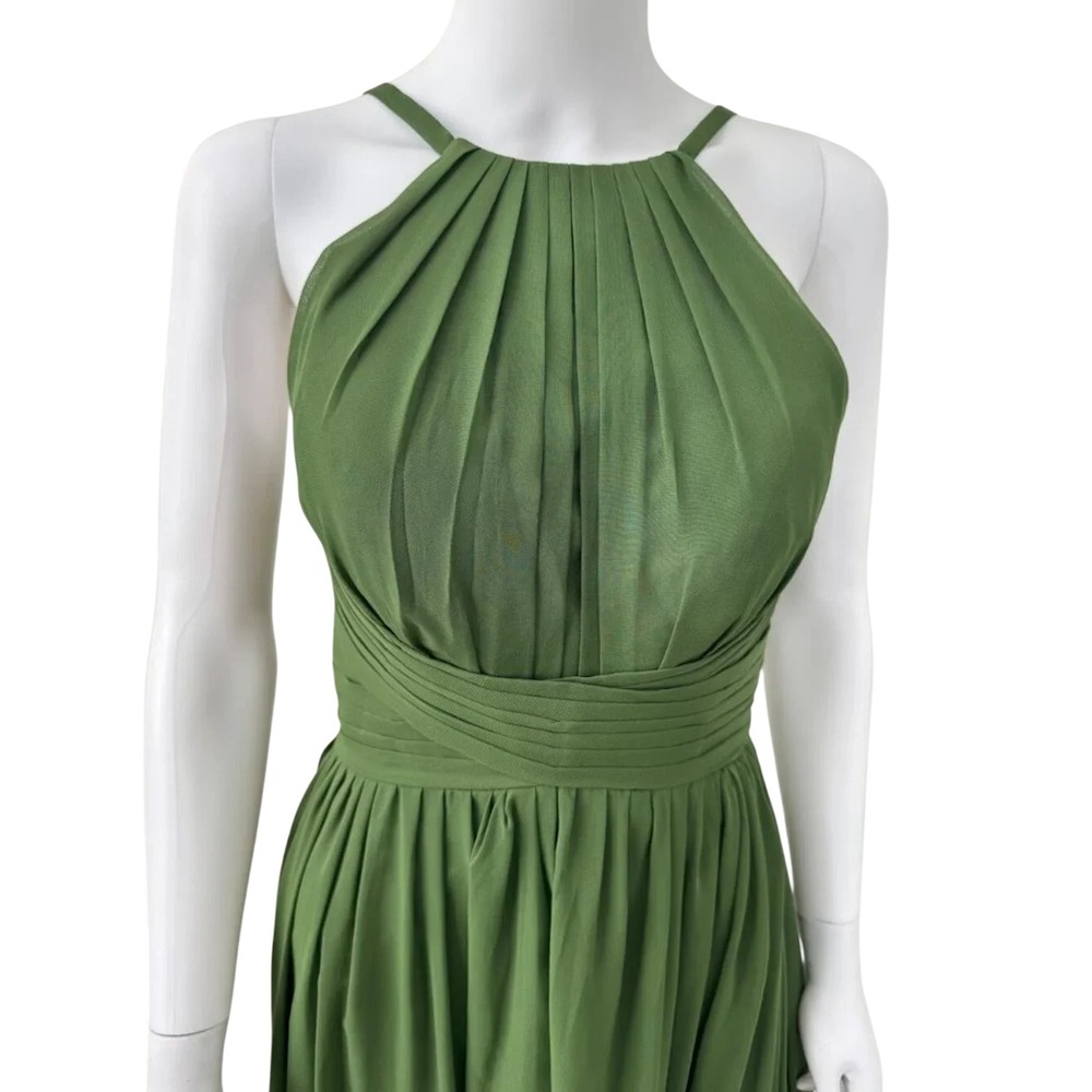 Forest Green Chiffon Halter Maxi Dress Size 2 Lace Up Formal Homecoming Prom - Picture 4 of 10